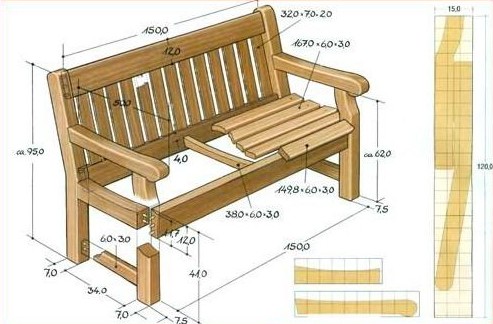 Деревянные скамейки своими руками: чертежи скамеек из дерева, скамейки из бревна, досок и металла